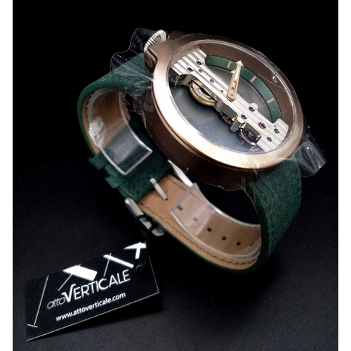 787 - A Verticale Mechanical Gents Watch. Green leather strap, Gilded open case -42mm. Top winder. As new,... 