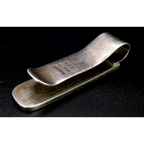 860 - Sterling silver stone inset money clip. Mexican made. Wt 24.7g.