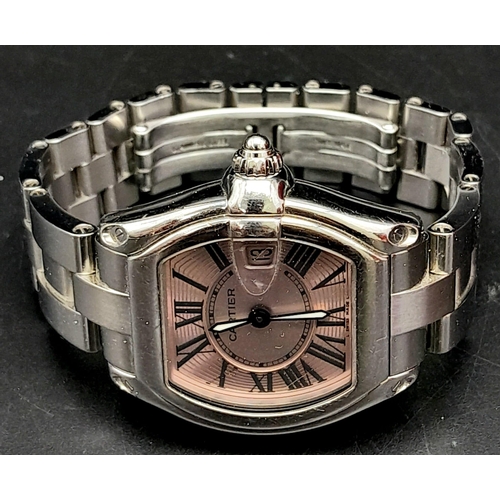 4 - A Vintage Quartz Cartier Ladies Roadster Watch. Stainless steel bracelet and case - 32mm. Metallic p... 