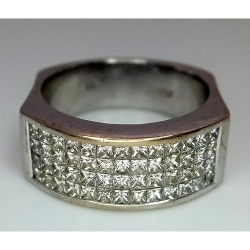 88 - An 18 K white gold ring with four diamond bands. Size: P, weight: 12.3 g. 14272