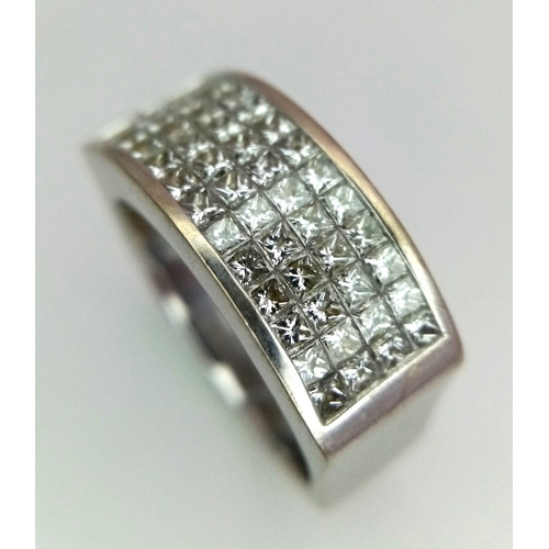 88 - An 18 K white gold ring with four diamond bands. Size: P, weight: 12.3 g. 14272