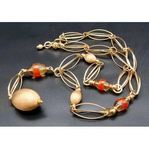 1068 - A Gorgeous Italian 18K Yellow Gold and Murano Glass Necklace and Drop Earring Set. Elongated oval ca... 