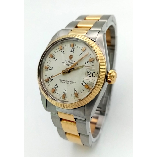 1075 - A BI-METAL ROLEX OYSTER PERPETUAL DATEJUST MIDSIZE WATCH. Bi-metal bracelet and case - 31 mm. 18K ye... 