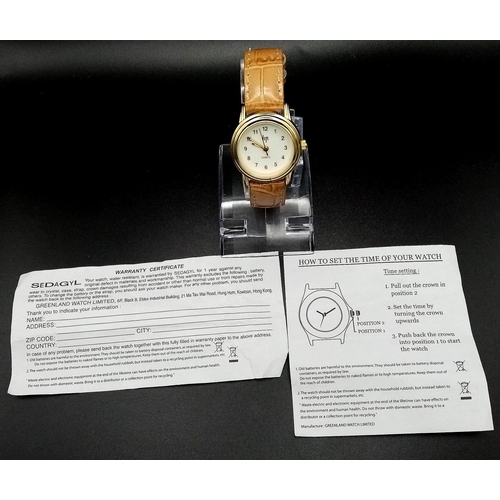 1153 - An Unworn Ladies HP Fond Acier Sedagyl Quartz Watch 28mm Including Crown. Tan Leather Strap, Comes w... 