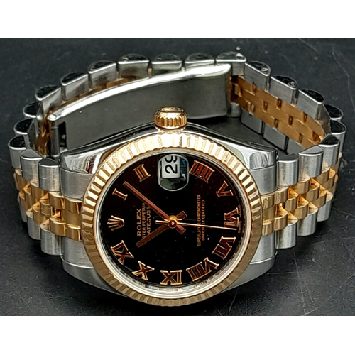 18 - A Bi-Metal Rolex Oyster Perpetual Datejust Ladies Watch. 18k rose gold and stainless steel bracelet ... 