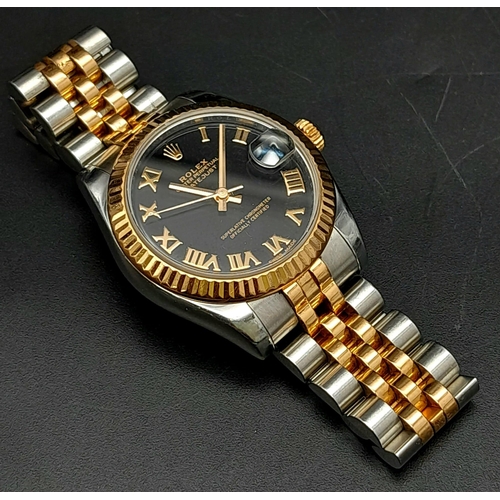 18 - A Bi-Metal Rolex Oyster Perpetual Datejust Ladies Watch. 18k rose gold and stainless steel bracelet ... 