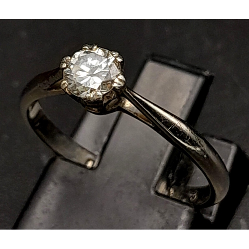 235 - An 18K White Gold Diamond Claw Solitaire Ring with a Round Brilliant Cut Diamond. Size K 1/2, 0.25ct... 