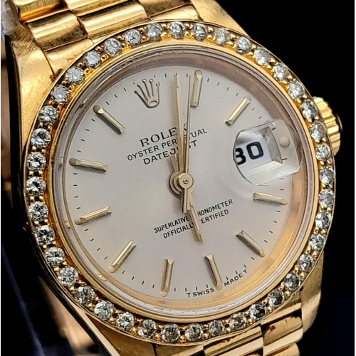 25 - An 18K Gold and Diamond Rolex Oyster Perpetual Datejust Ladies Watch. 18k gold bracelet and case - 2... 