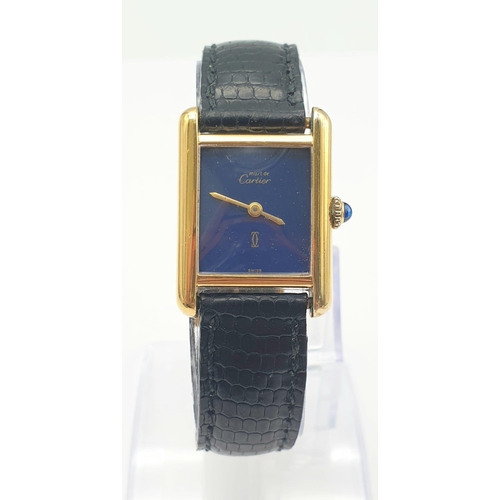 253 - A Genuine Ladies Must de Cartier Argent Vermeil Silver Tank Watch 22mm including Sapphire Crown. Mec... 