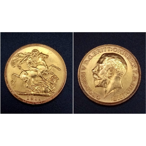 38 - A 22K GOLD SOVEREIGN DATED 1911 IN VERY NICE CONDITION .  8gms