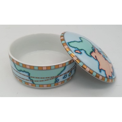 696 - A Superb Tiffany & Co. Porcelain ‘Countries of World’ Trinket Pot. 9.8cm Diameter.