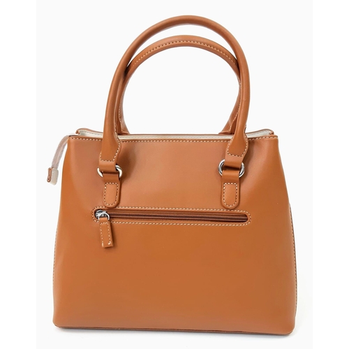 605 - An Unused French, David Jones Paris, Tan Leather Handbag 30x37cm. Comes with Shoulder Strap.