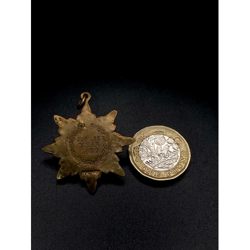 1055 - An Antique Yellow Metal Queen Victoria 1887 Jubilee Medal showing Registered Number on Reverse. 4cm ... 