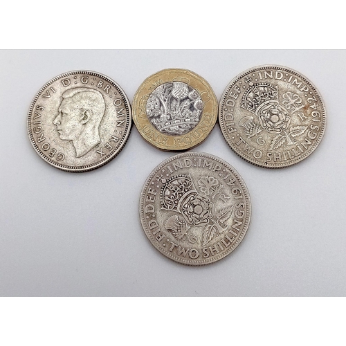 1069 - Three WW2 Silver Florins Dated 1941, 1942 & 1944 Very Fine Condition-34 Grams