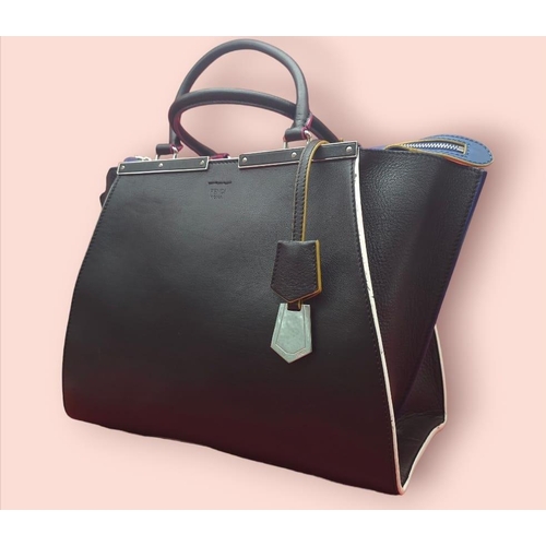 220 - A Fendi Black 3 Jours Handbag. Black leather exterior with multi-colour trim. Features soft wings th... 