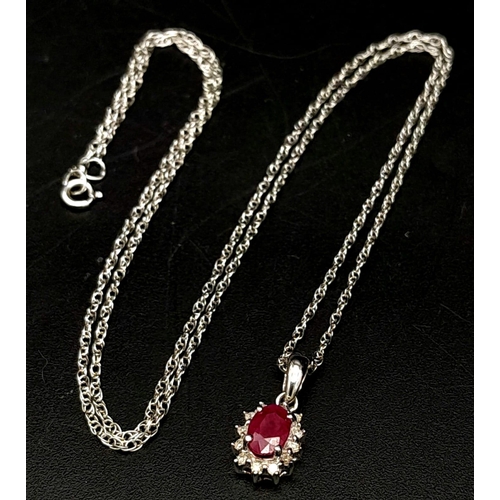 274 - A Matching 9 Carat Gold Ruby and Diamond Earring Set. Necklace 46cm Length White Gold Chain, Pendant... 