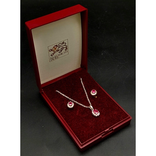 274 - A Matching 9 Carat Gold Ruby and Diamond Earring Set. Necklace 46cm Length White Gold Chain, Pendant... 