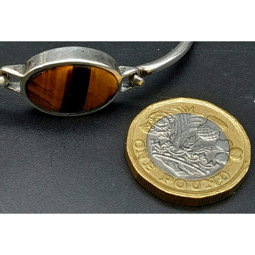 515 - A Vintage Silver Tigers Eye Bracelet stamped Gucci and 800 Silver. 6cm Inner Width, Set with Oval Cu... 