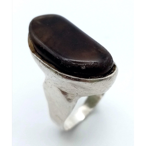 549 - A Very Unique Vintage Bespoke Made Silver and Tigers Eye Set Heavy Weight Ring Size K. The Baroque S... 