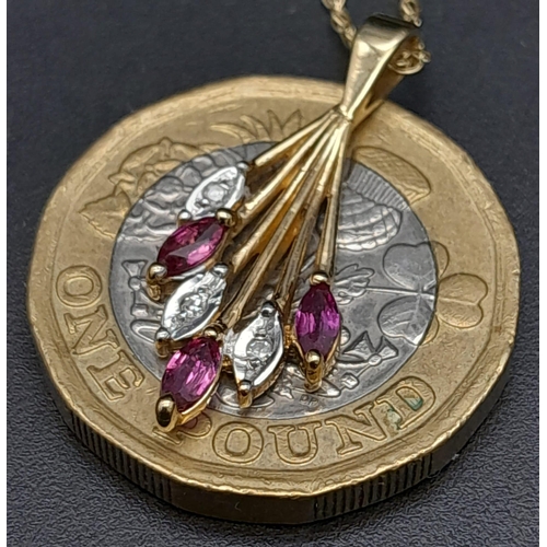 570 - A Fully Hallmarked 9 Carat Yellow Gold Diamond and Ruby Set Pendant Necklace 50cm Length chain. Pend... 