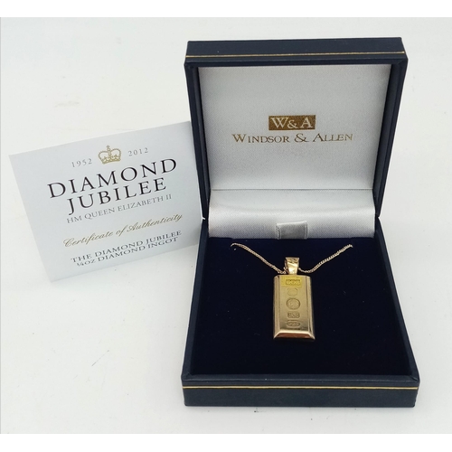 689 - Limited Edition of 2012 Pieces, Diamond Jubilee, ¼ Ounce Diamond Set Sterling Silver Gilt Ingot Pend... 