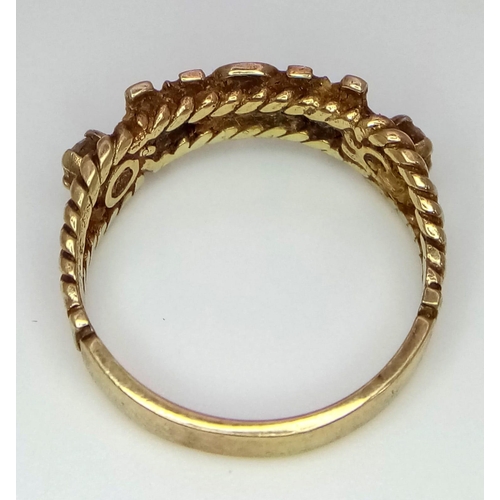 761 - A 9K Yellow Gold MUM Ring with White Stone Decoration. Size L. 2.4g weight.