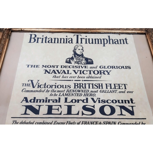 774 - A Vintage or Older Gilt Framed and Glazed Poster of Lord Nelson’s Fleet at the Battle of Trafalgar. ... 