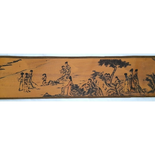 786 - A Vintage or Older Oriental Decorative Scroll. Length 298cm, Width 30cm. Very interesting early depi... 