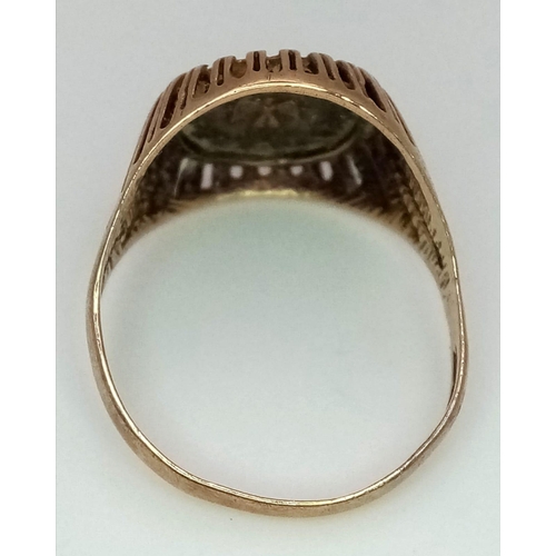 740 - A Vintage 9K Yellow Gold Coin Ring. Size L. 2.11g weight.