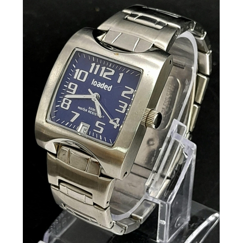 1090 - Very Good Condition Square Face Stainless Steel Quartz Watch by Loaded. 50m Water Resistance 36mm In... 