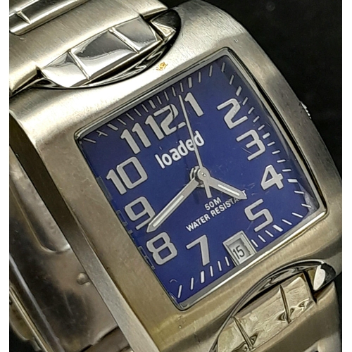 1090 - Very Good Condition Square Face Stainless Steel Quartz Watch by Loaded. 50m Water Resistance 36mm In... 