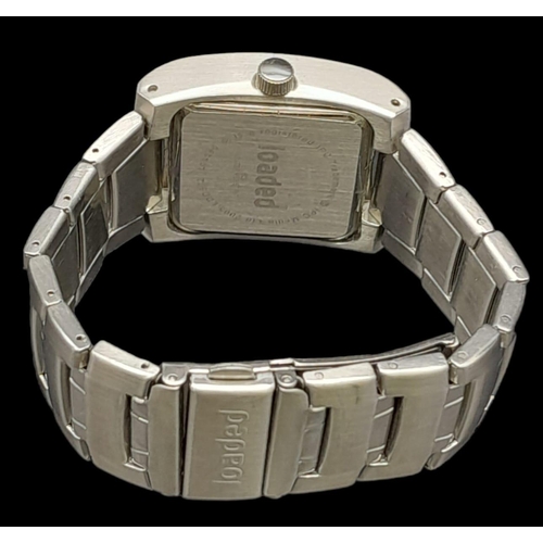 1090 - Very Good Condition Square Face Stainless Steel Quartz Watch by Loaded. 50m Water Resistance 36mm In... 