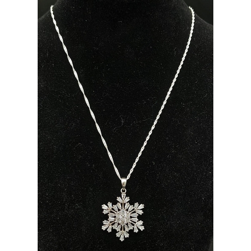 1116 - New Sterling Silver Cubic Zirconia Set Icicle Design Pendant Necklace 46cm Length Chain. Pendant Mea... 