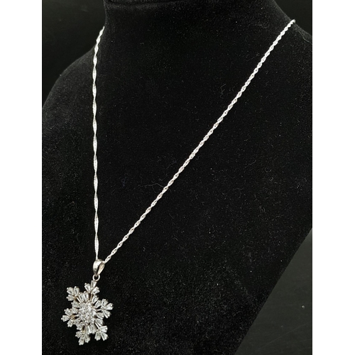 1116 - New Sterling Silver Cubic Zirconia Set Icicle Design Pendant Necklace 46cm Length Chain. Pendant Mea... 