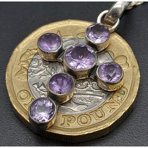 1158 - A Six Stone Amethyst Cross Pendant with a 20cm Necklace, Both Hallmarked for 925 Silver. Pendant len... 