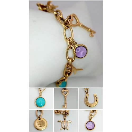 39 - An 18 K yellow gold TIFFANY chain bracelet with seven charms. Length: 18.5 cm, weight: 30.4 g. In a ... 