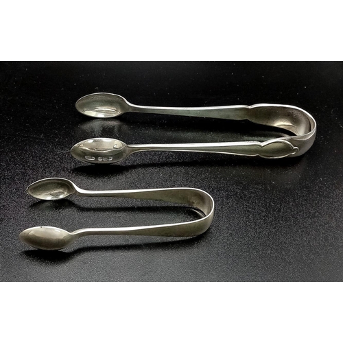 828 - A Parcel of Two Consecutive Hallmark Dated Sugar Tongs 1906/7-7cm Length & 1907/1908-11cm Length. 34... 