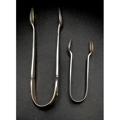 828 - A Parcel of Two Consecutive Hallmark Dated Sugar Tongs 1906/7-7cm Length & 1907/1908-11cm Length. 34... 