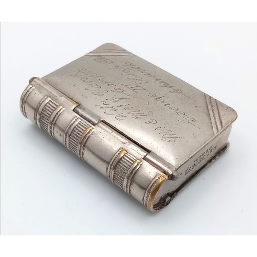 807 - An Edwardian Sprung Lid Combination Vesta and Stamp Holder in the form of a Book by CED & Co. Reg 38... 