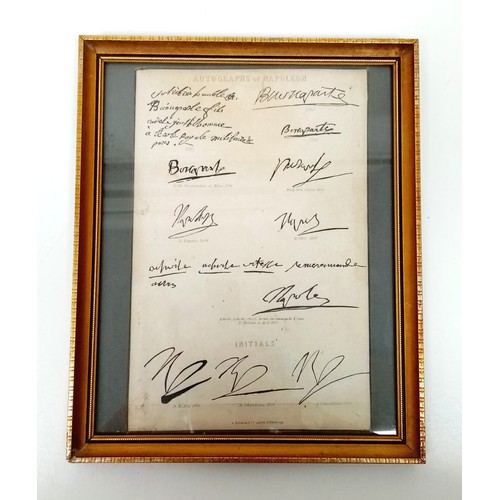 1020 - A Vintage or Older Framed and Glazed Dated Display of Napoleon Autographs from 1785 to 1809 and init... 