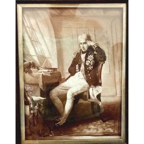 933 - An Antique Framed and Glazed Portrait of Lord Nelson on the Morning of the Battle of Trafalgar. 43x3... 