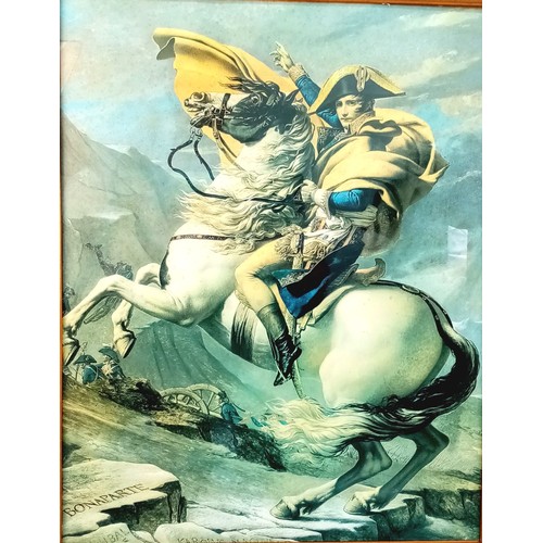 767 - A Large Vintage or Antique Gilt Framed and Glazed Coloured Print of Napoleon on the horse Morengo. 7... 