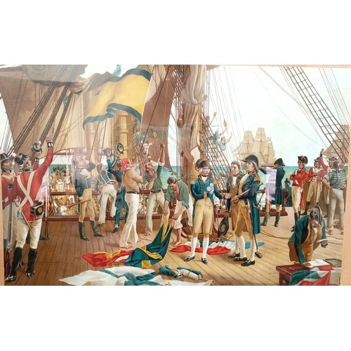 633 - An Extremely Rare Vintage Coloured Print of Nelson’s Last Signal at Trafalgar Framed from the Wood o... 