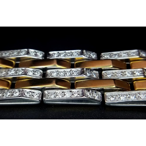 142 - A Beautiful Italian Designed Chimento 18K Gold and Diamond Bar Bracelet. Three rows of diamond bars ... 