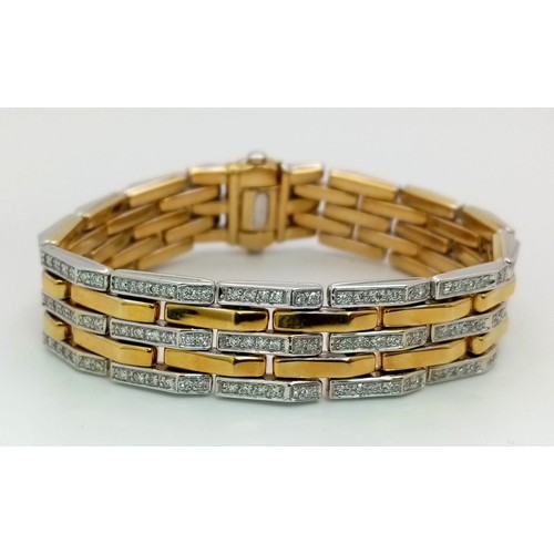 142 - A Beautiful Italian Designed Chimento 18K Gold and Diamond Bar Bracelet. Three rows of diamond bars ... 