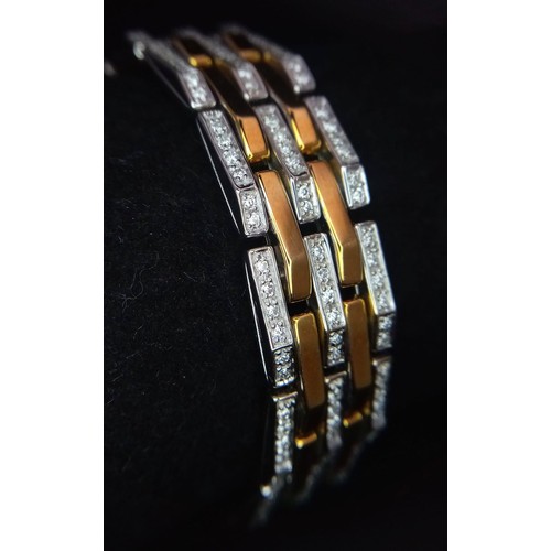 142 - A Beautiful Italian Designed Chimento 18K Gold and Diamond Bar Bracelet. Three rows of diamond bars ... 