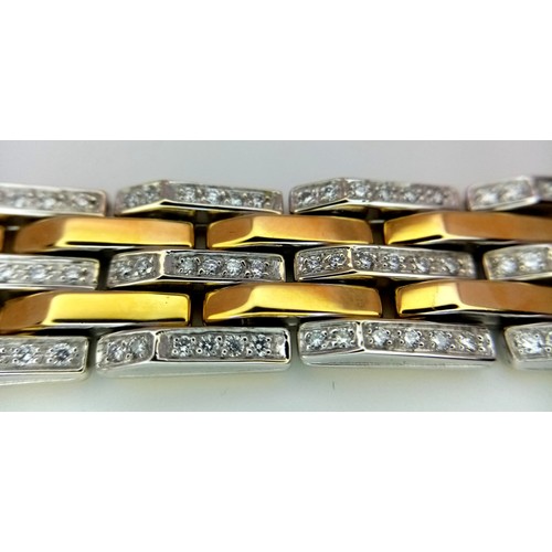 142 - A Beautiful Italian Designed Chimento 18K Gold and Diamond Bar Bracelet. Three rows of diamond bars ... 