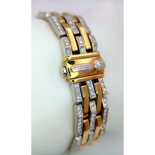 142 - A Beautiful Italian Designed Chimento 18K Gold and Diamond Bar Bracelet. Three rows of diamond bars ... 