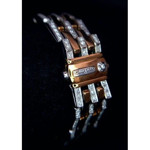 142 - A Beautiful Italian Designed Chimento 18K Gold and Diamond Bar Bracelet. Three rows of diamond bars ... 