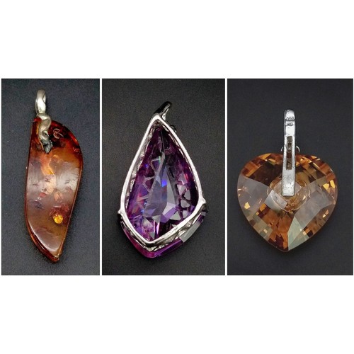 881 - Three Sterling Silver Stone Set Pendants. 40g total weight.